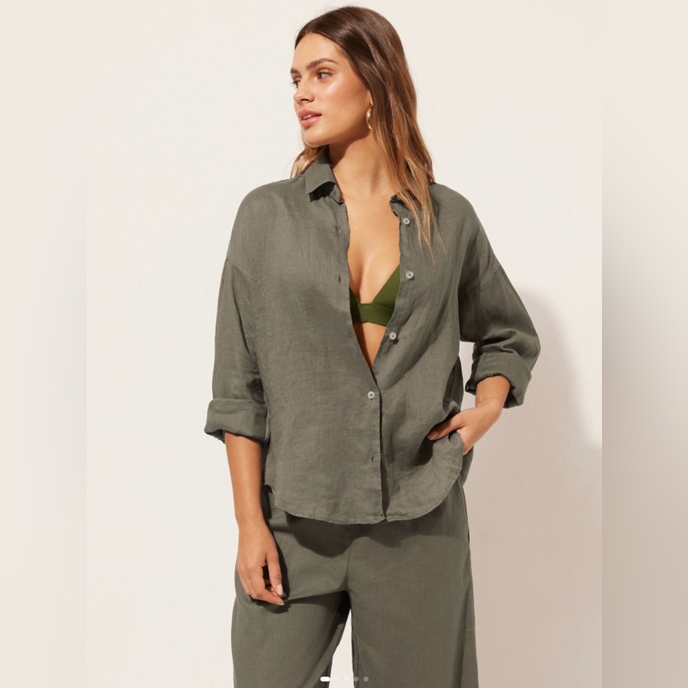 Linen Shirt & Pant Set L - Green Clay